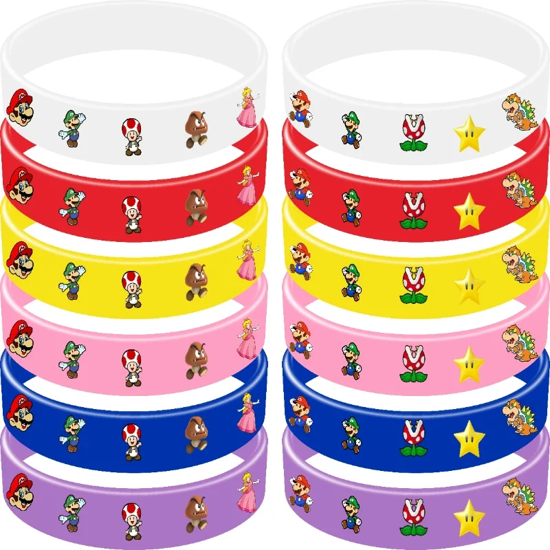 12pcs/set Super Mario series cartoon silicone bracelet Mario Luigi Yoshi anime character accessories children\'s party gift toys