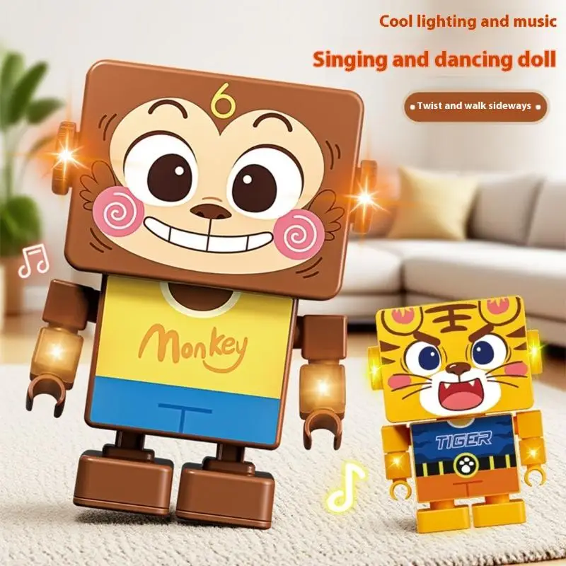 Jouet pour enfants, 1 pièce, tigre de danse/singe/ours avec forme mignonne, interrupteurs à 2 vitesses, lumière LED et Mode Robot dansant pour 3 ans et plus