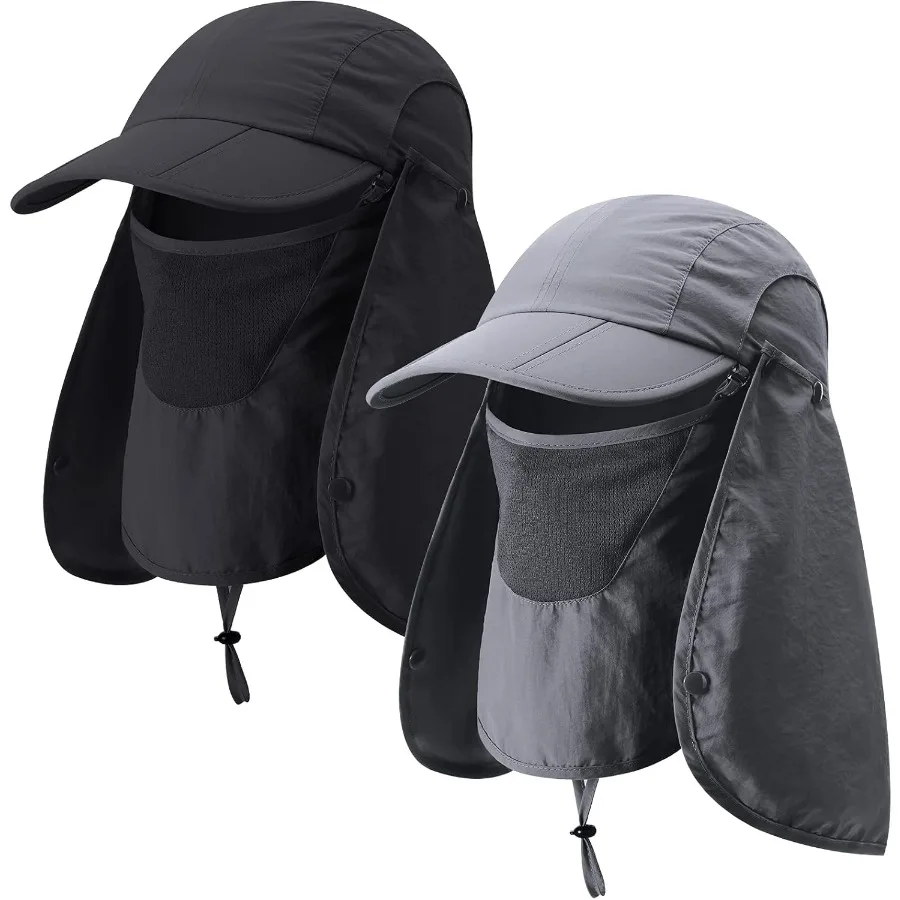 2 قطعة قبعات للحماية من الشمس للرجال والنساء بعامل حماية من الأشعة فوق البنفسجية 50+ لصيد الأسماك في الهواء الطلق والمشي لمسافات طويلة من الأشعة فوق البنفسجية مع قناع وجه قابل للإزالة للرقبة #1