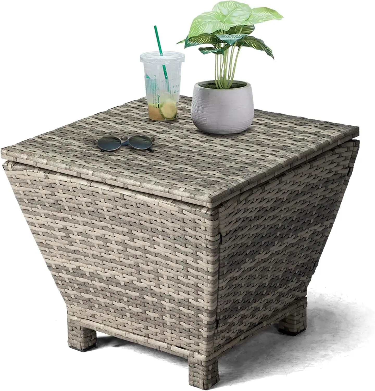 

Outdoor Side Table, Rattan Coffee Table with Storage 13 Gallon Patio Small Deck Storage Box for Cushion Towel Books, Brown S