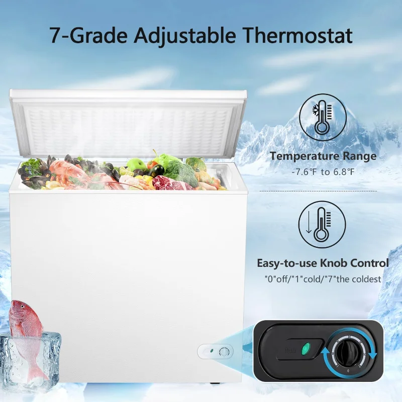 R.W.FLAME チェストフリーザー 7.0立方フィート、ディープフリーザー、温度調節可能、省エネ、上開きコンパクト冷凍庫