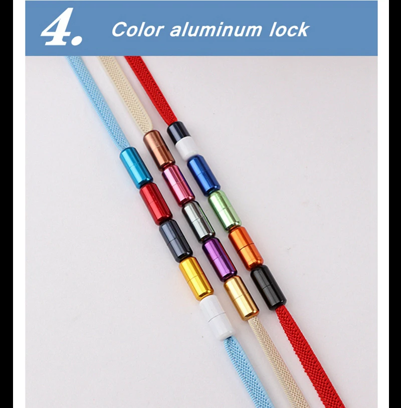 1 Paar bunte elastische Schnürsenkel ohne Krawatte mit Metallverschluss für Turnschuhe. Schnell anzuziehen und ab. Lazy Shoe Lace, rundes Design – Detail 5