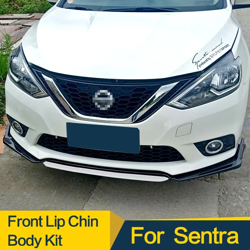 Front Bumper Spoiler Protector Plate Lip Body Kit Carbon Surface Contrast Color Chin Shovel For Nissan Sentra Sylphy 2016 - 2018