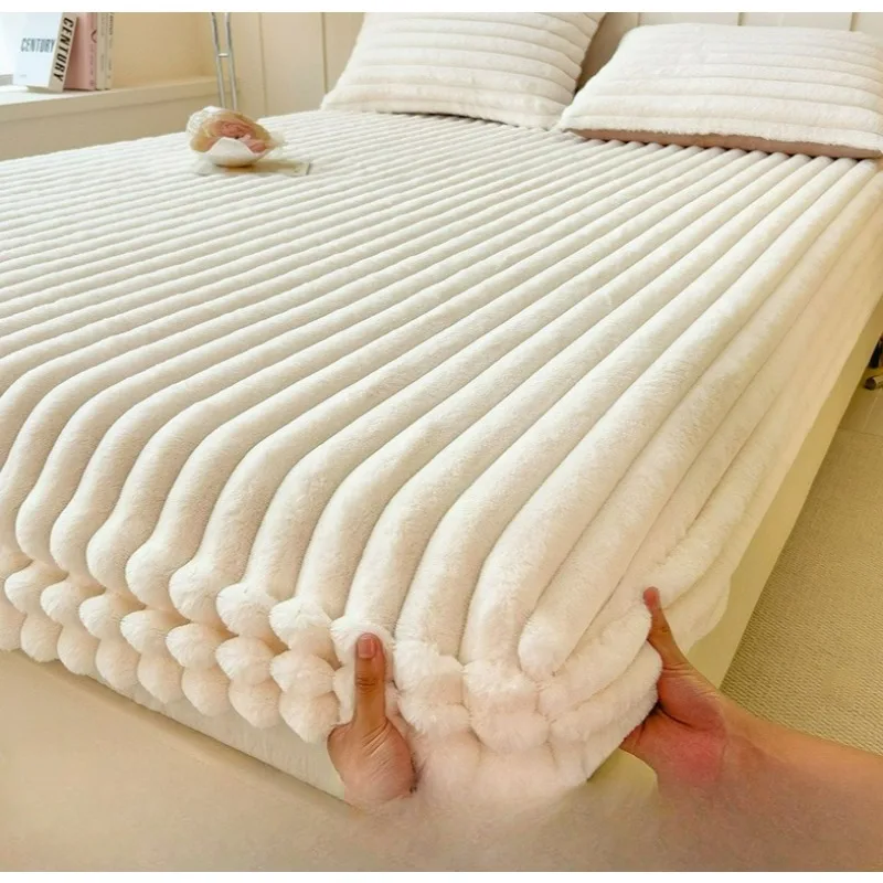 Bonenjoy Warmes Bettlaken, Plüsch-Spannbetttuch, einfarbiges Bett mit Gummiband, warme Tagesdecke, weiche Bettdecke für Erwachsene und Kinderzimmer