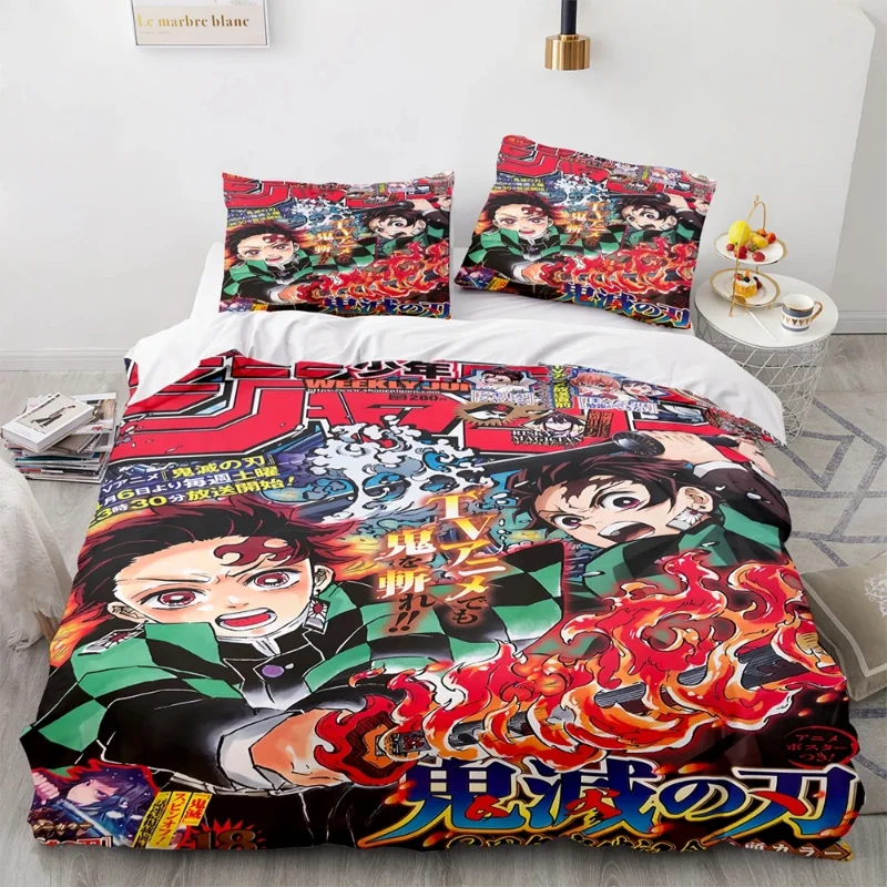 Juego de cama Demon Slayer 3D, funda nórdica de Anime, fundas de almohada individual, doble, tamaño Queen, King, decoración del hogar, edredón, funda de almohada, regalo para niños