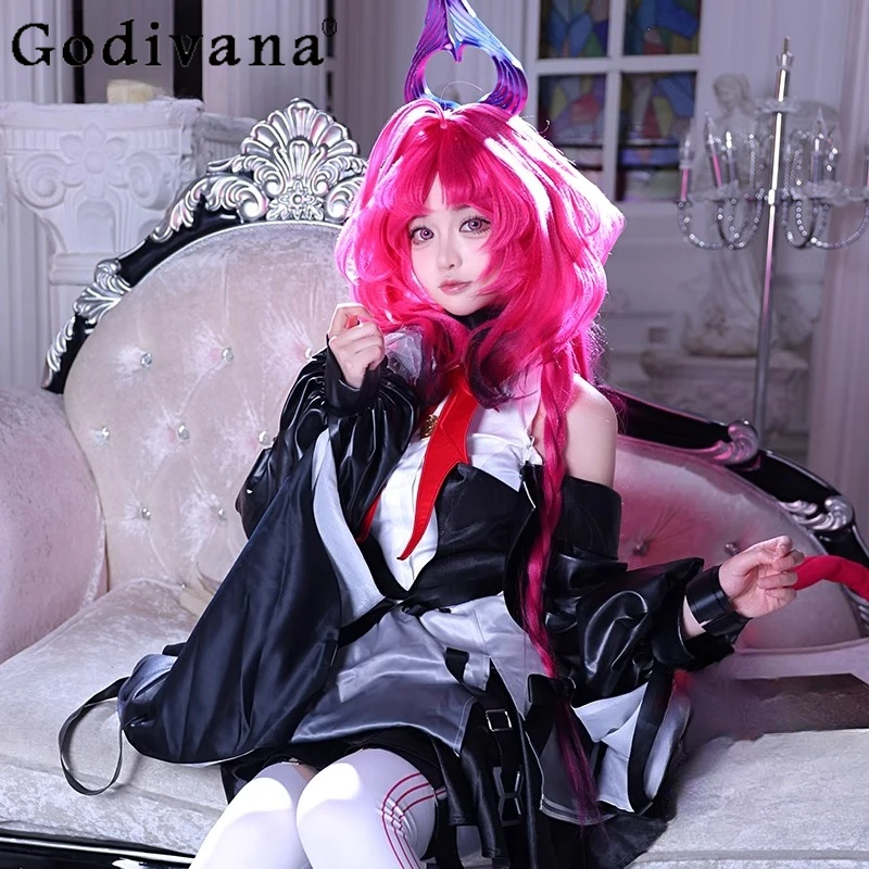 Cosplay Gioco bidimensionale Abito da donna Nero Copricapo Coda Gioco di ruolo Costume Set Abito da ragazza Decorazione con fiocco Abiti
