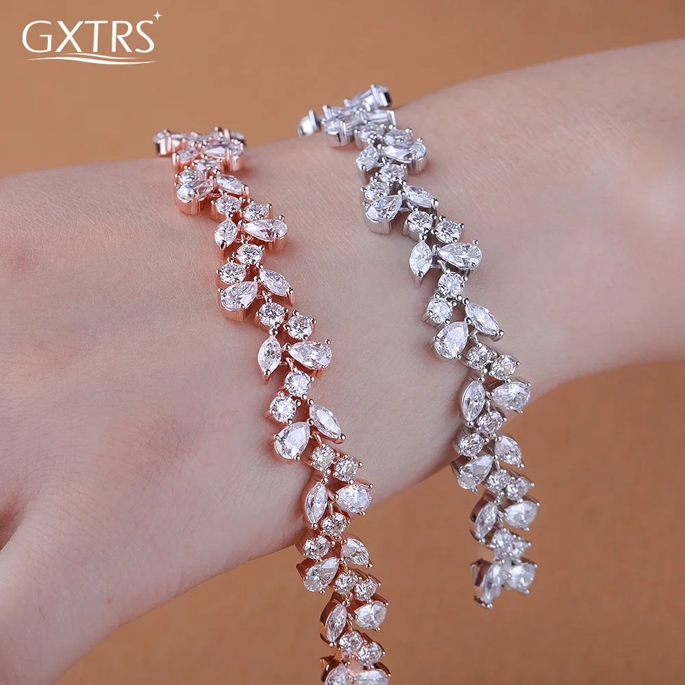 

GXTRS Роскошные браслеты с муассанитом для женщин S925 Серебро Груша/Маркиза огранки Лабораторные бриллиантовые ручные цепочки Подарки Ювелирные изделия с покрытием 18 К