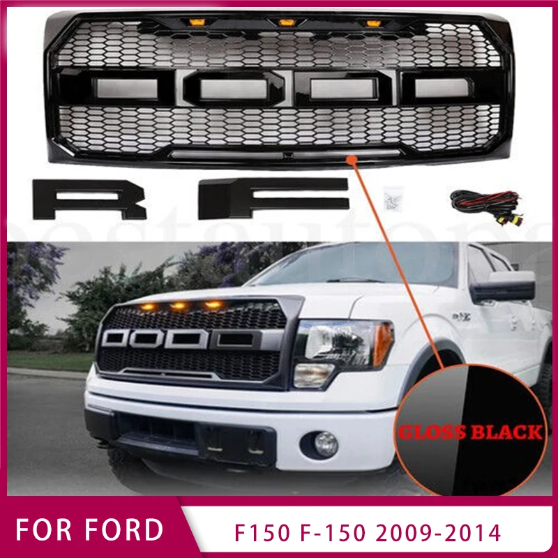 

For Ford F150 F-150 2009-2014 Raptor Style Front Bumper Grill Hood Grille Black