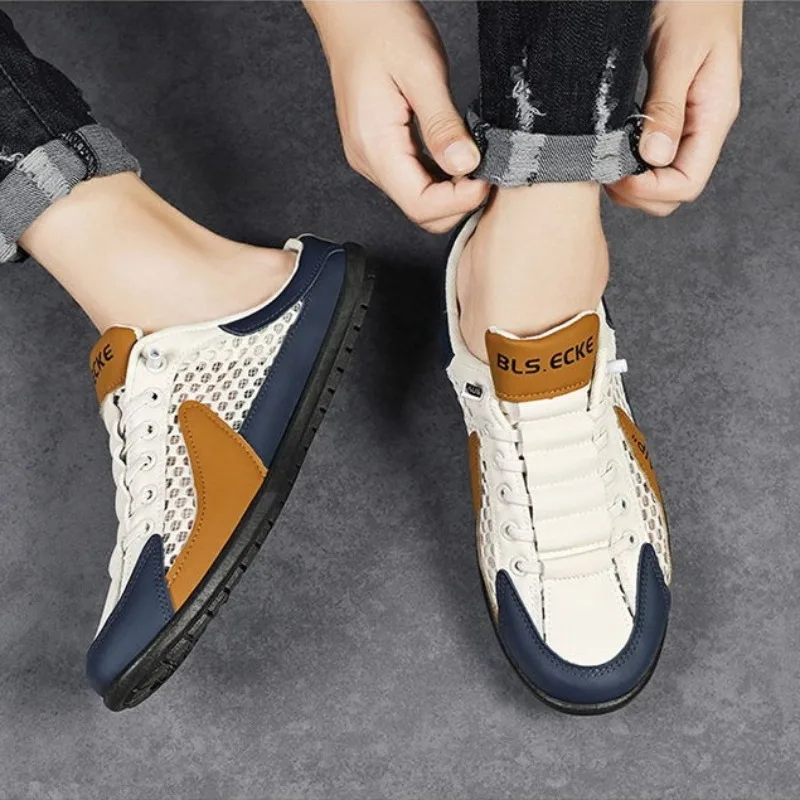 

2026 Summer New Bag Head Slippers for Men One Pedal Hollow Mesh Sandals for Men Lightweight Casual Men's Shoes Zapatos De Hombre