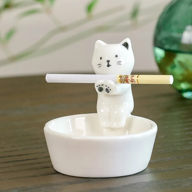 Ceramic Cartoon Cat Ashtray Creative Animal Cat Ashtray Office Desktop Decoration Ceramic Home Decoration Accessories Ashtray