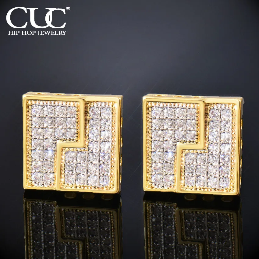 CUC 10MM Square Personalized Earrings Screw Back Bling Cubic Zirconia Men Women Stud Earring Hip Hop Jewelry Fashion Gift