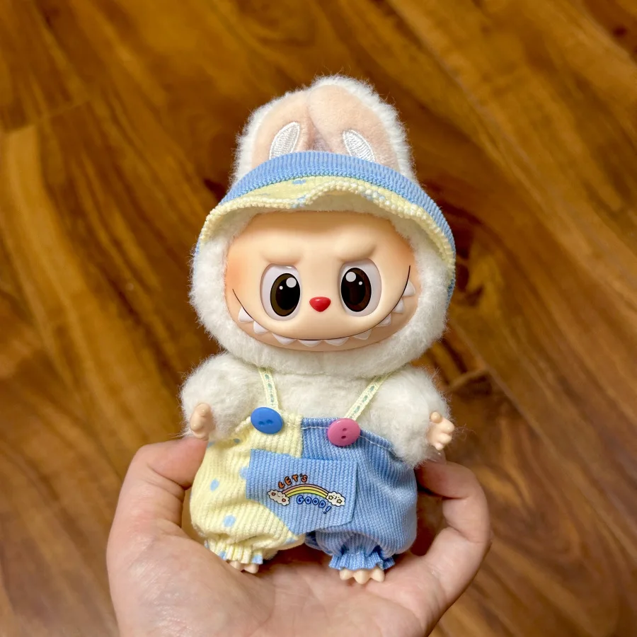 17cm Mini Plush Doll'S Clothes Outfit Accessories For Korea Kpop Labubu Idol Sitting Party V1 V2 Autumn onesie hat set Clothing