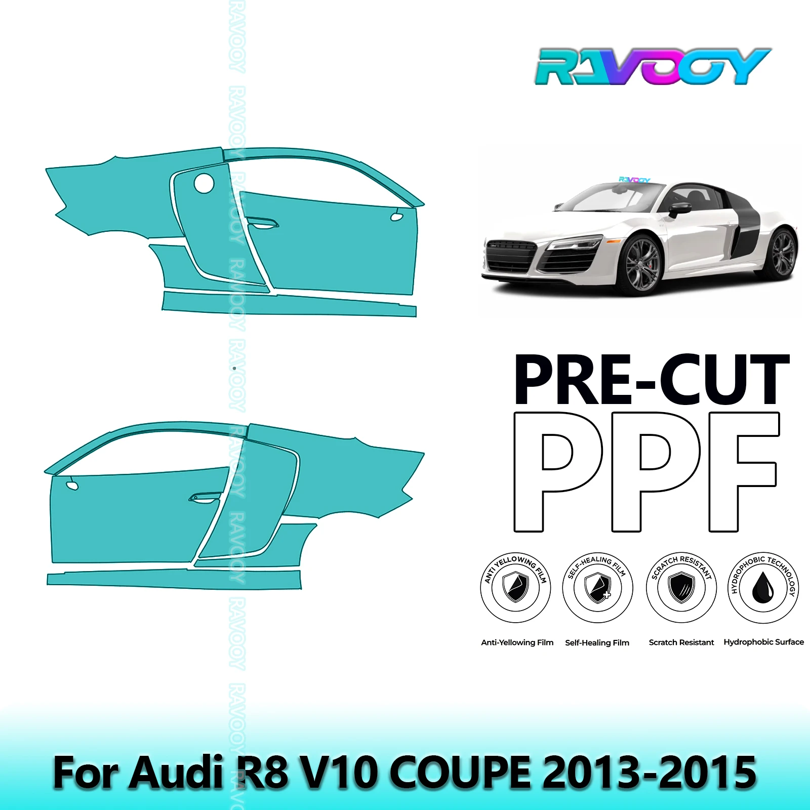 

For Audi R8 V10 COUPE 2013-2015 8.5mil Clear Matte Pre-Cut PPF Door & A/B Pillar Kit TPU Paint Protection Film Set