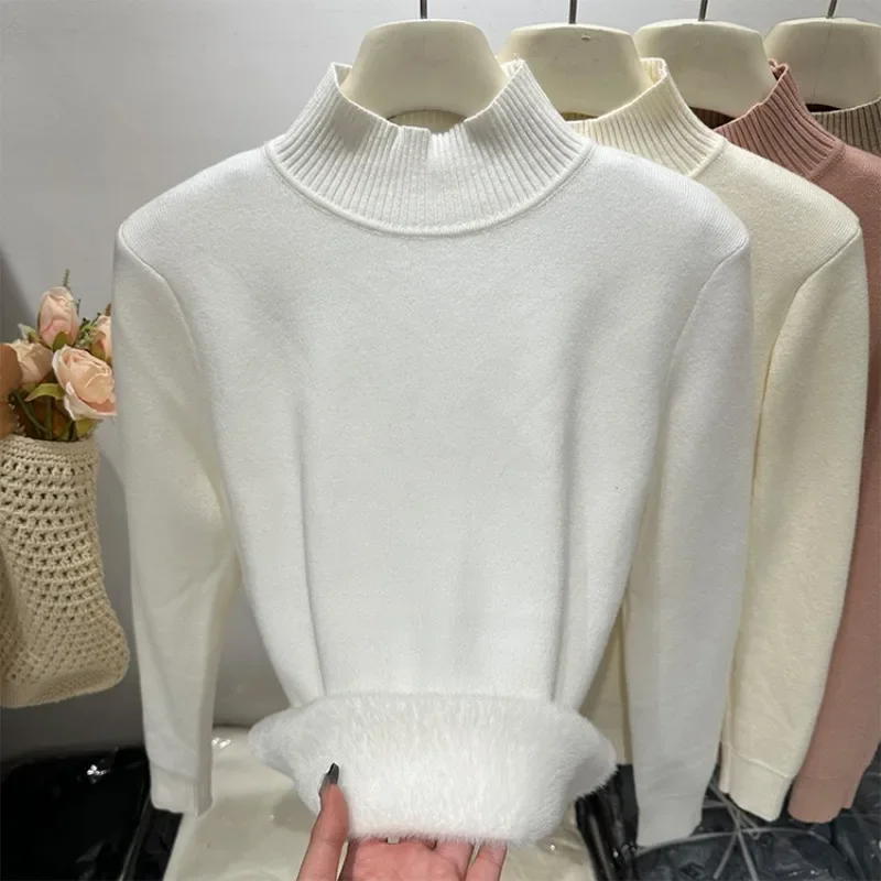 الخريف الشتاء نصف الرقبة العالية البلوز سترة كلاسيكية عادية محبوك قاع القمم أفخم سميكة جديدة أفخم أنيقة بلون