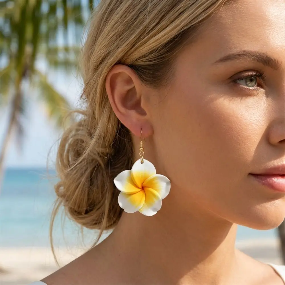 Sweet Flower Earrings Cute Egg Flower Bohemian Dangle Earring Korean Style Boho Polymer Clay Flower Stud Earrings Holiday