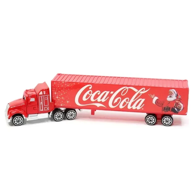 Kersttruck Red Bottled Beverage Delivery Truck Van Santa Claus Edition Transporter Truck Container Truck Model Toy Collection