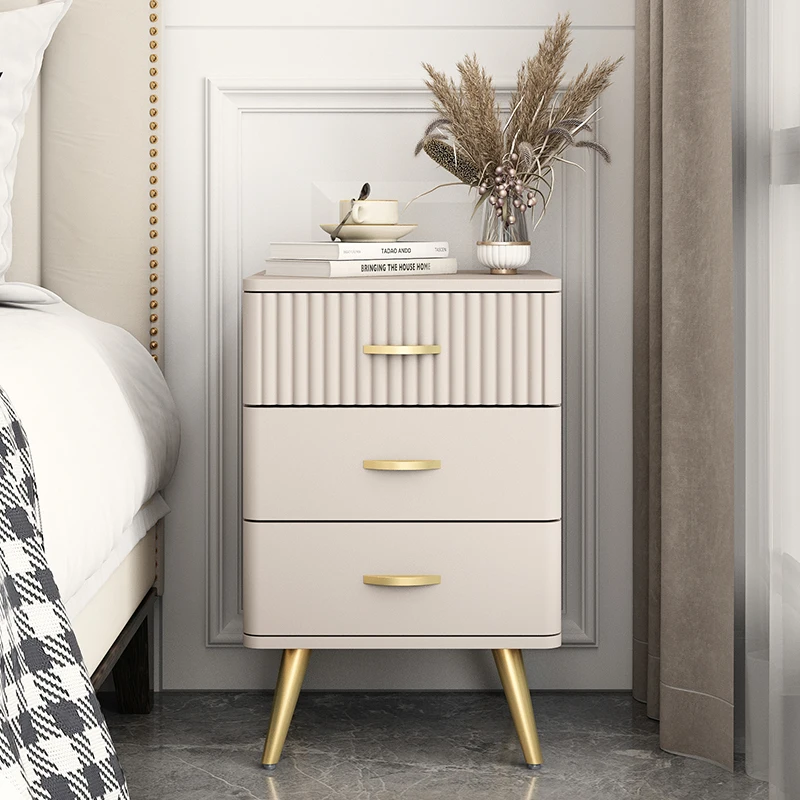 ZZXL Bedside Table Advanced Sense Stone Plate Bedside Cabinet Small Locker Two-Drawer Cabinet