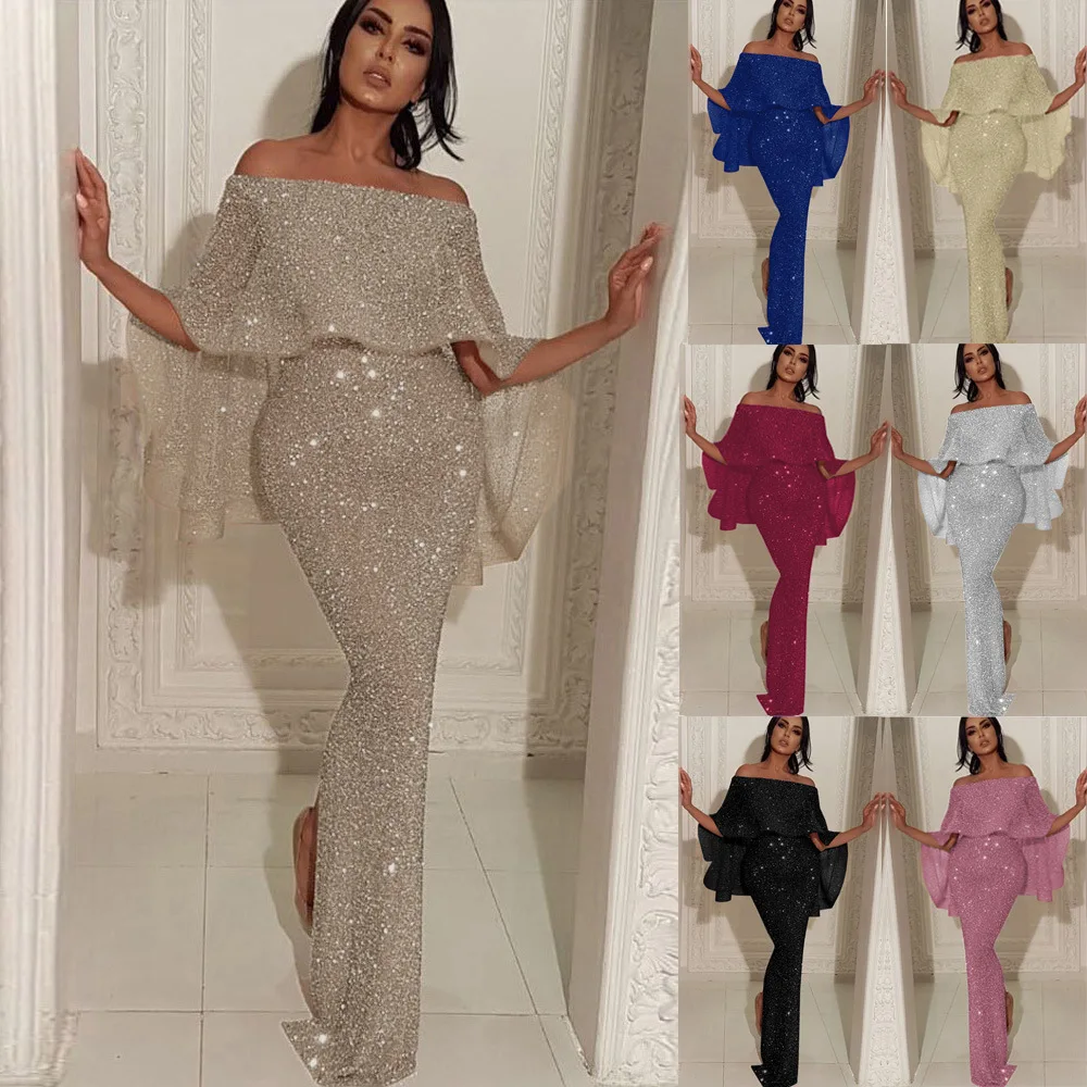 2025 Neuer Stil Großes Rüschenbesetztes Brustumwickeltes Einschultriges Kleid Glitzerndes Hüftschlitz-Abendkleid