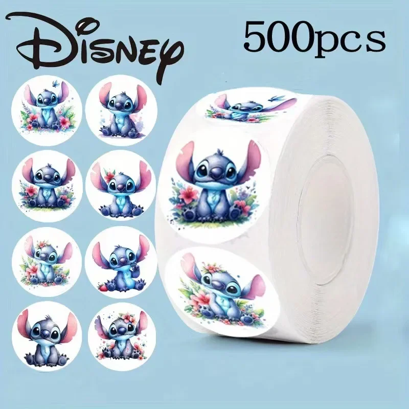 500 stks/rol Disney Stitch Stickers Anime Figuren Ronde Zeehonden Handboek Stickers Leuke Stich Party Decoratie Accessoires 2024