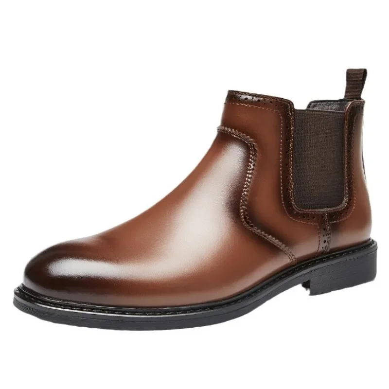 Vintage Mens Leather Oxford Boots Luxury Handmade 2026 Spring New Fashion British Style Round Toe Slip on Ankle Social Shoes Man - view 4