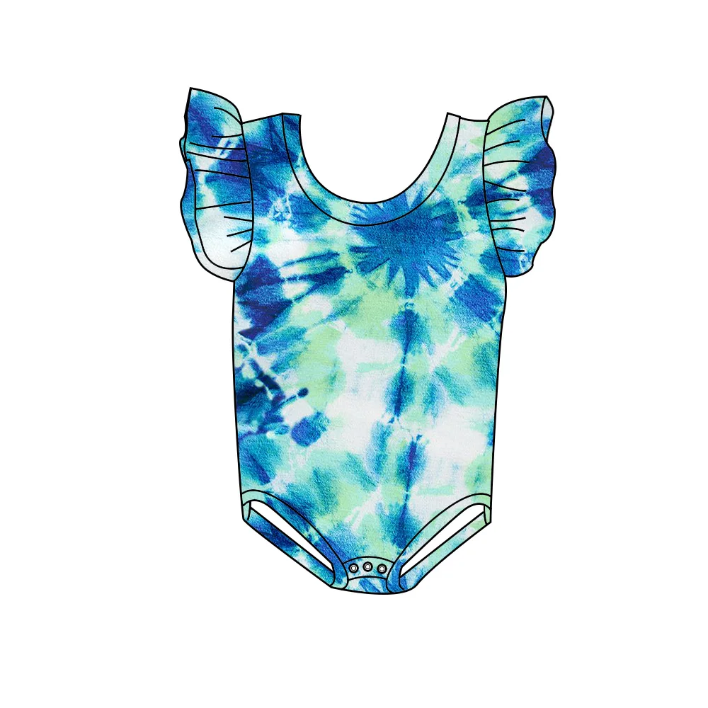 

Children's clothing Cute little flying sleeve onesie blue and green tie dye effect pattern new design baby children