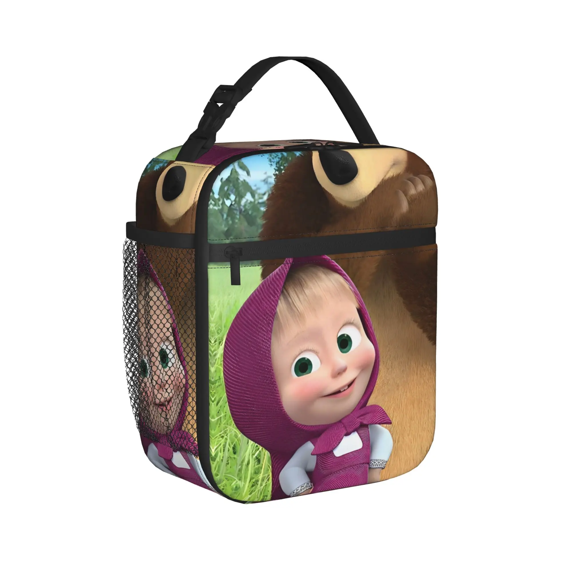 Cute M-Masha and Bear Insulated Lunch Bags High Capacity Meal Container Thermal Bag Tote Lunch Box College  Outdoor Men Women