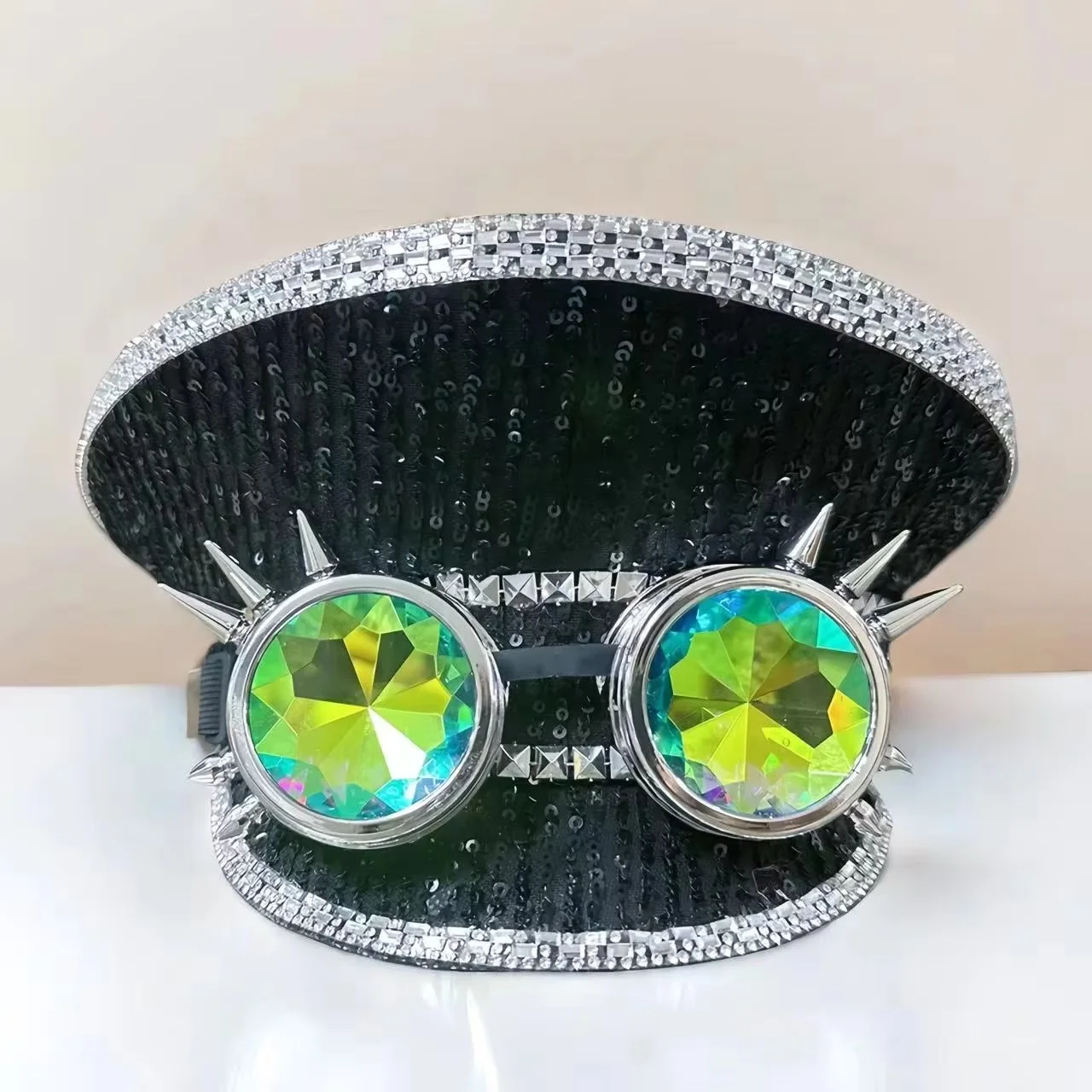 Steampunk Festival Captain Hat Rhinestone Goggles Unisex Adult Sequin Anime Accessories Music Festival Cosplay Cap