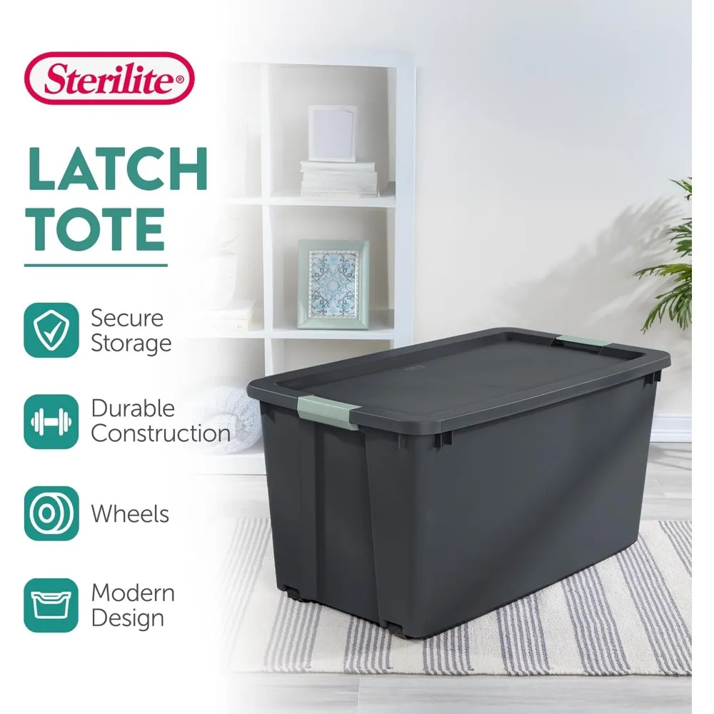 4 pacotes de sacola com trava de rodas de 45 galões, compartimento de armazenamento de plástico empilhável, cinza/verde