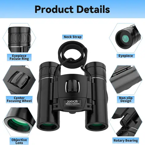 200X25 Compact Zoom Binoculars Long Range Folding HD Powerful Mini Telescope BAK4 FMC Optics Hunting Sports Kids Camp Telescope