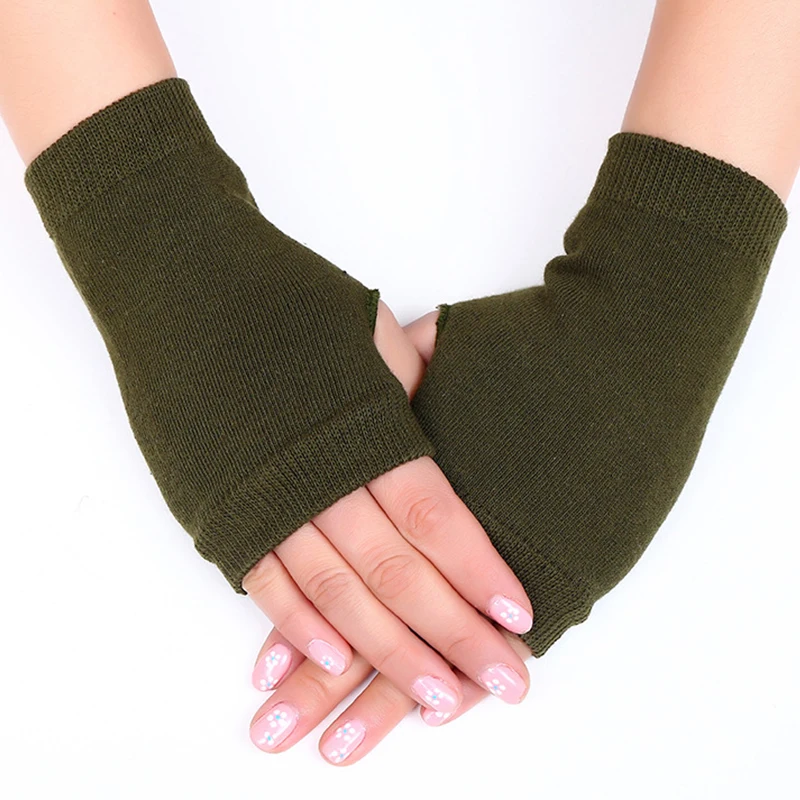 Guantes sin dedos para mujer, manoplas cálidas de Cachemira, medio dedo, calentador de muñeca y mano, Unisex, Invierno