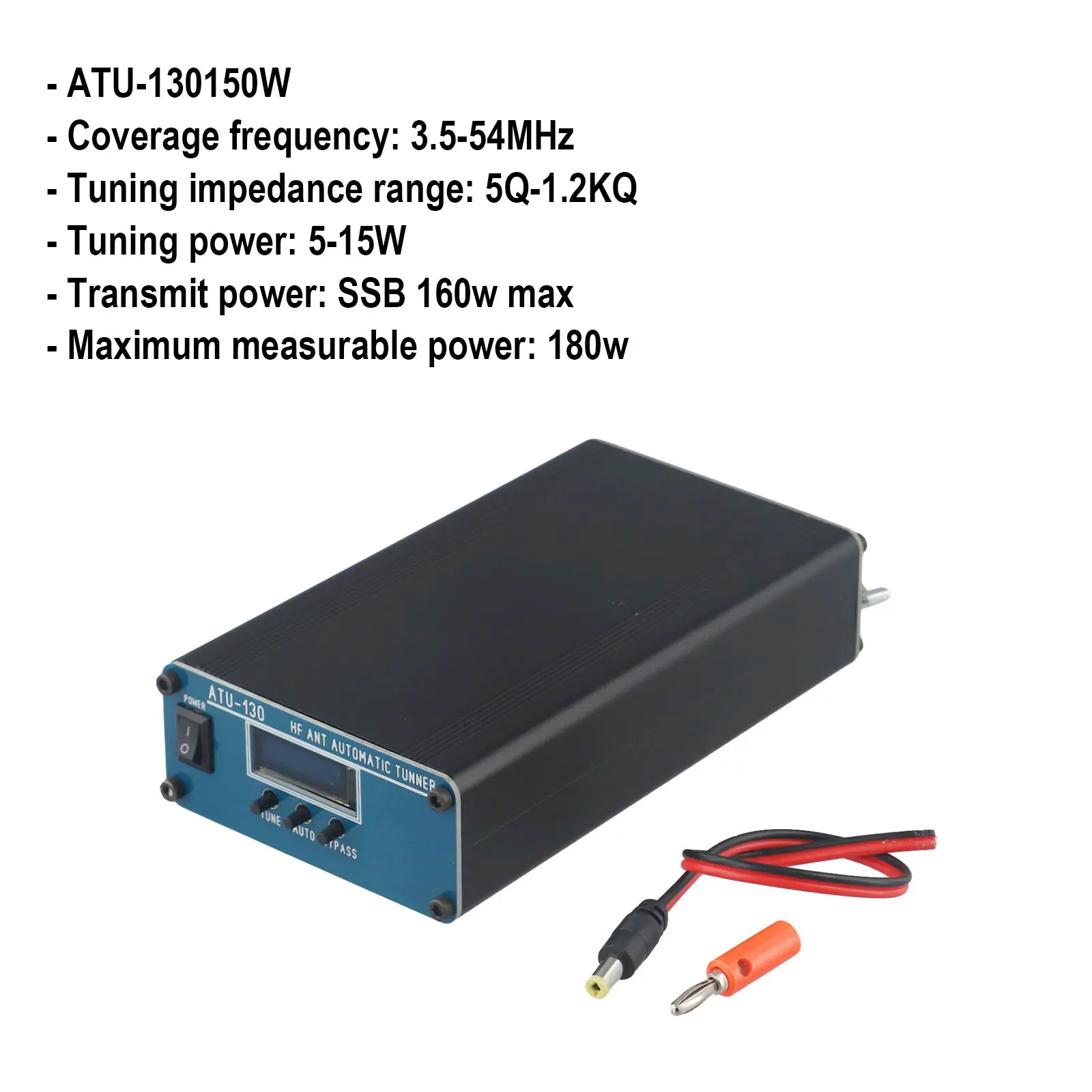 

ATU-130 3.5-54MHz Automatic Antenna Tuner Aluminum Outcase HF Shortwave Antenna Tuner 11-14VDC Power Supply 150W 5Ω-1.2KΩ