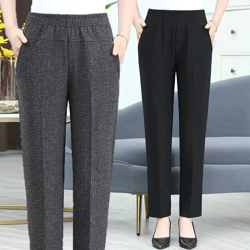 Winter Pants Women Thick Velvet Pants Grandma Mother Casual Warm High Waist Straight Trousers Middle-aged Female Pant