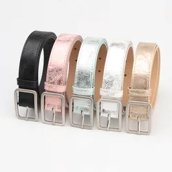 Fashion Shiny Glitter Ladies Waist Belt Square Pin Buckle Jeans Belts for Women Pu Waistbands Pink Silver Jeans Decorative Belt