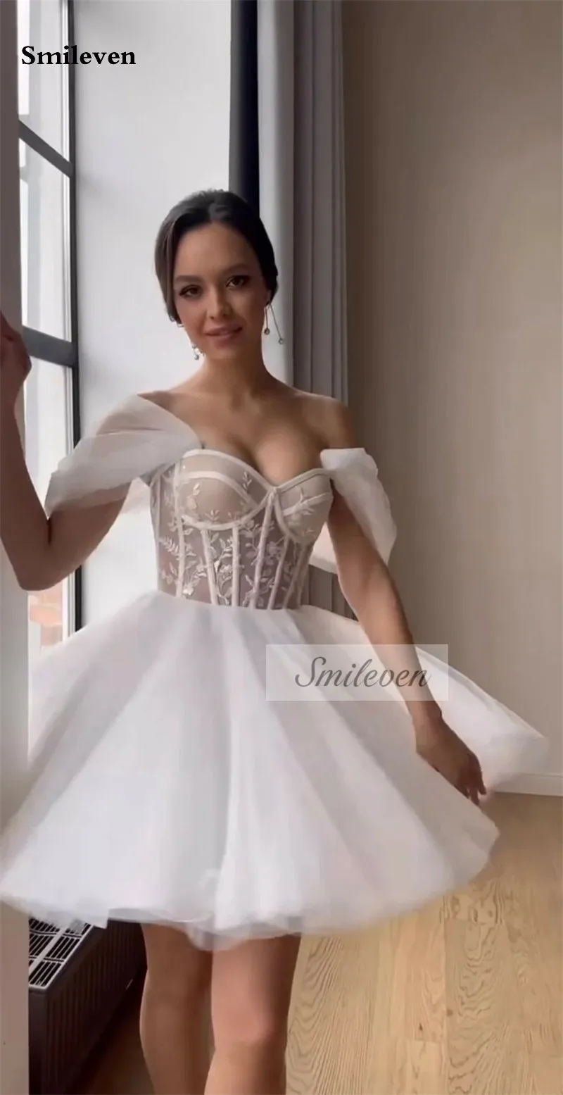 Smileven Short Wedding Dress A Line Lace Bride Dresses Off The Shoulder Mini Sweetheart Neck Vestido de novia 2024 Wedding Gowns