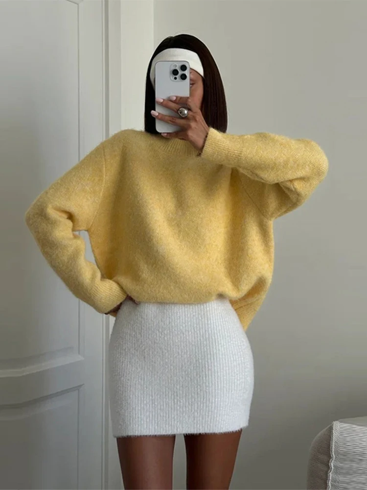 الصلبة س الرقبة محبوك سترة المرأة أنيقة كم كامل رشاقته البلوفرات الإناث الخريف الشتاء جديد شيك سترة تريكو غير رسمية #5