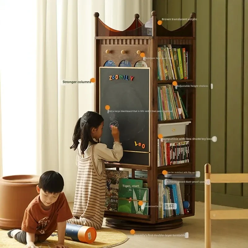 

Rotating bookshelf 360-degree solid wood children's bookcase retro storage cabinet corner storage picture book rack