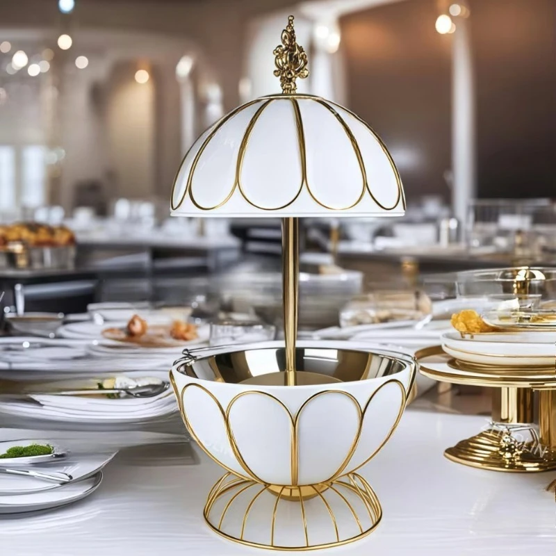 

Earthmoving Buffet Set Chaffin Plate Buffet Gold Hanging Cover Decorative Silk Rack White Ball Hot Pot