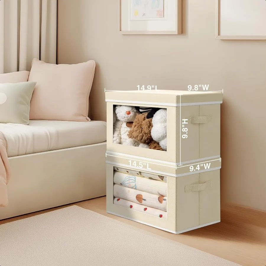 صناديق تخزين مع أغطية 3 عبوات من صناديق تخزين النوافذ الشفافة من القماش صناديق تخزين قابلة للطي مع أغطية منظم خزانة الكتان لـ C