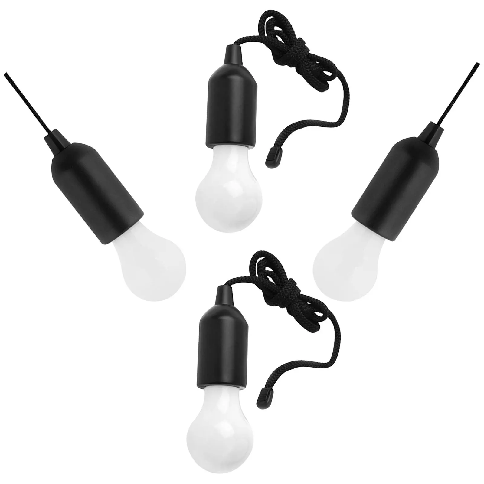 4Pcs LED Pull Cord Lights Powered Portable White Hanging Bulbs Perfect for Closets Patios Camping Garages