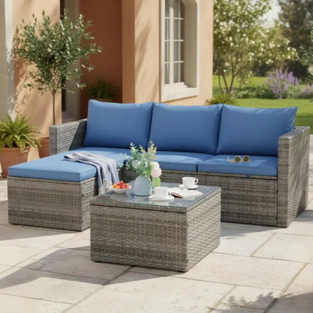 Juego de sofás seccionales de mimbre para Patio para todas las estaciones con mesa de centro, muebles modulares para interiores y exteriores para piscina, sol, jardín y B