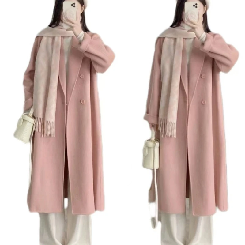 Wollmantel Damen Neuer Wollmantel im Herbst und Winter 2024, kleiner koreanischer Abteilung im Hepburn-Stil