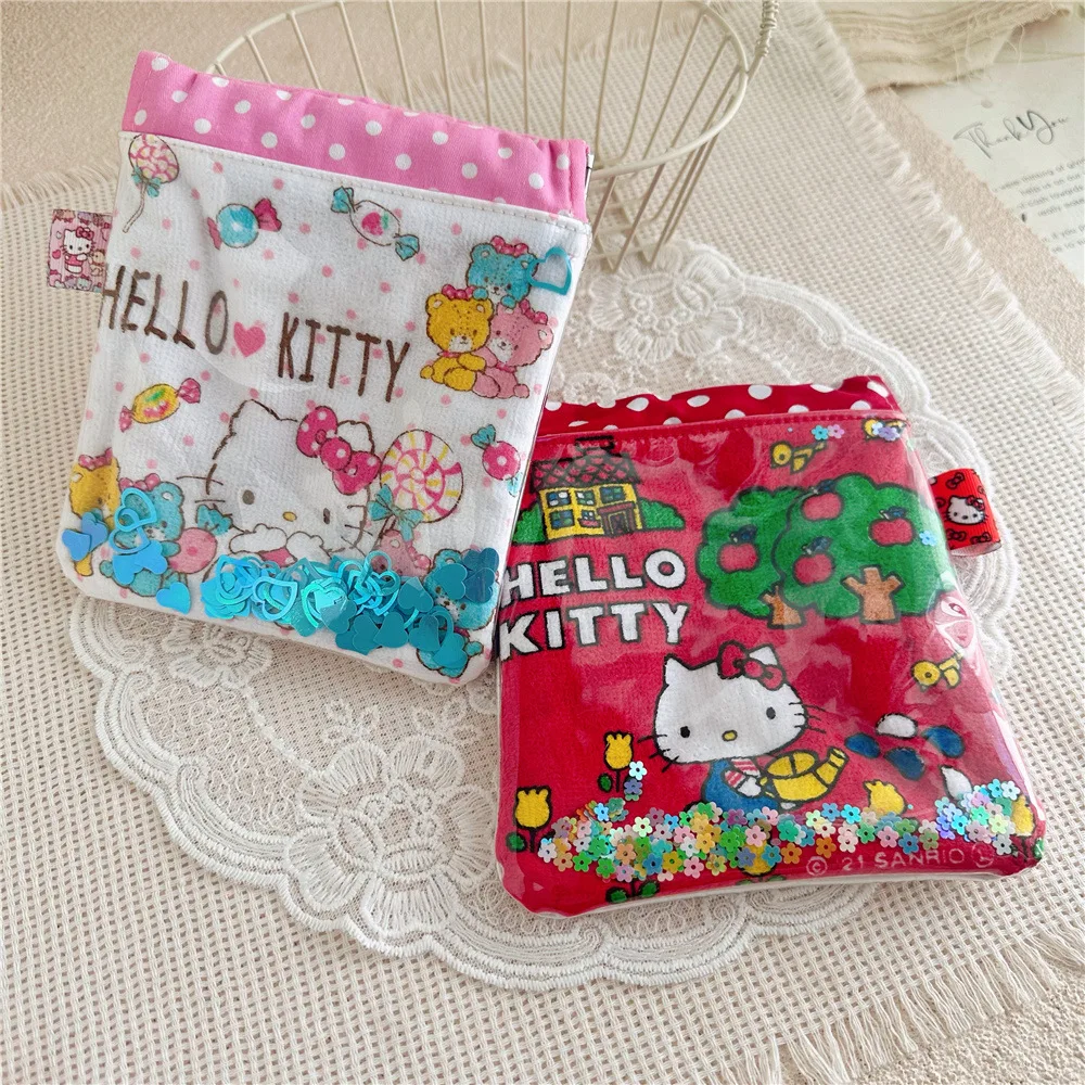 

Hello Kitty Transparent Quicksand Lipstick Bag Organizer Drawstring Bag Printed Towel Fabric Quicksand Drawstring Bag Organizer