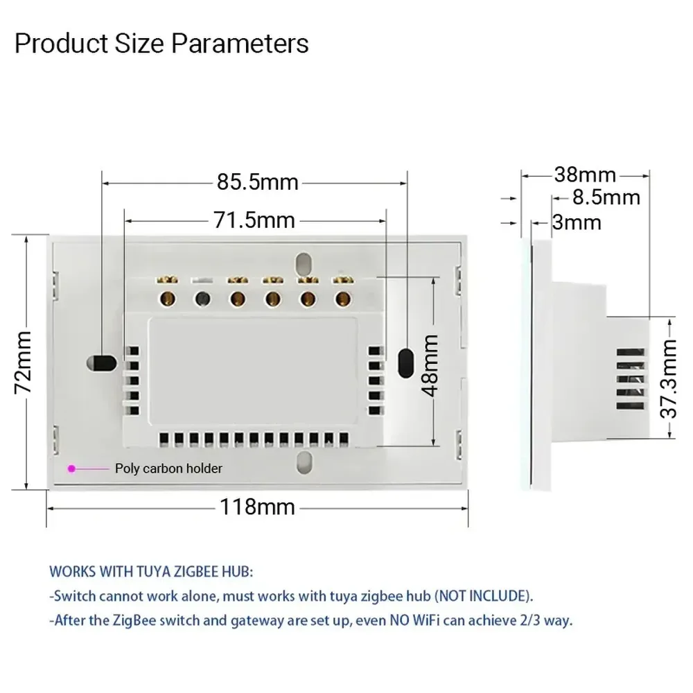 Shawader Smart Zigbee Wall Light Switch Lamp Interruptor Glass Touch Panel 2 Way Wireless Remote Control Tuya Alexa Google Home