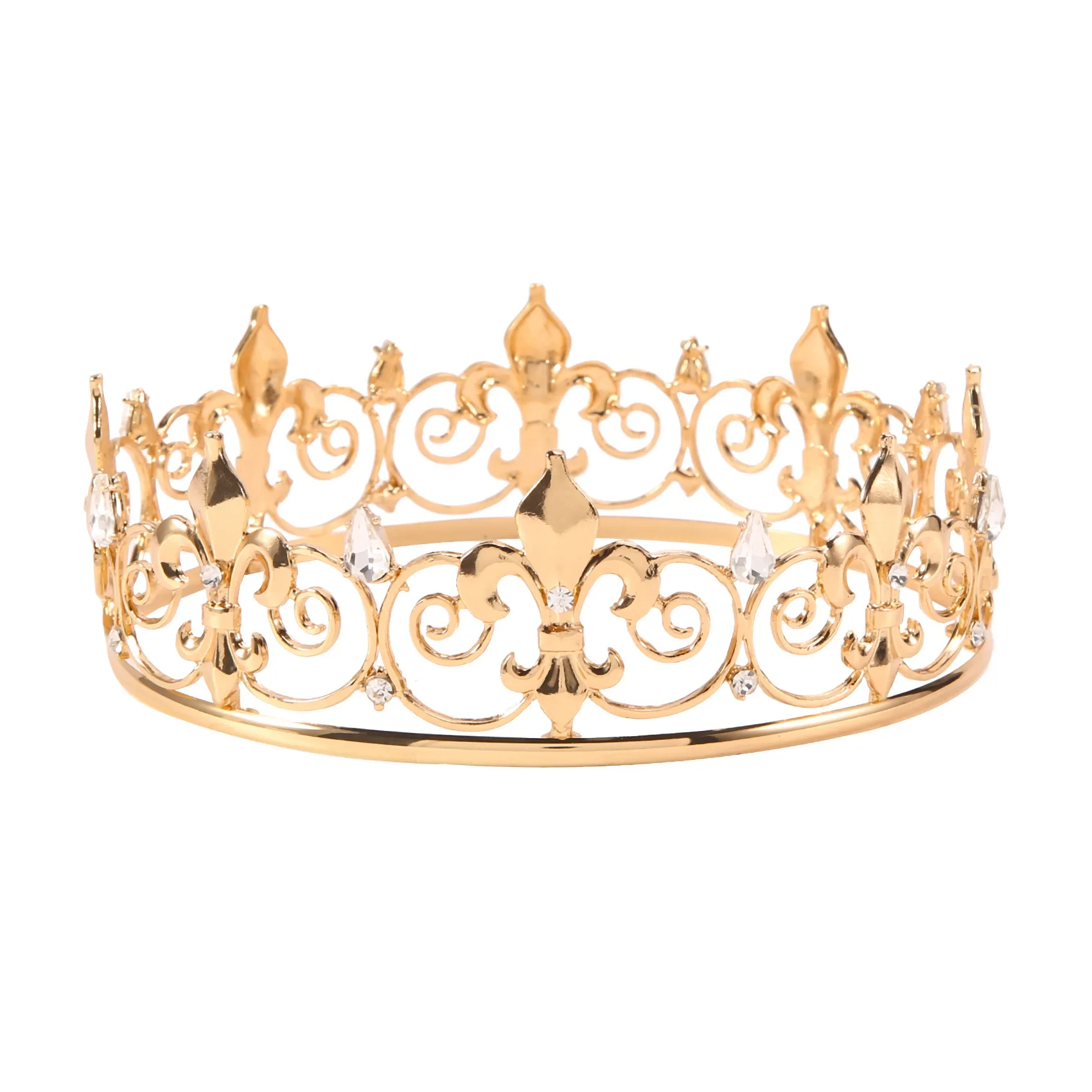 Coroa real para homens – Coroas e tiaras de príncipe de metal, chapéus de aniversário redondos completos, acessórios medievais (ouro)