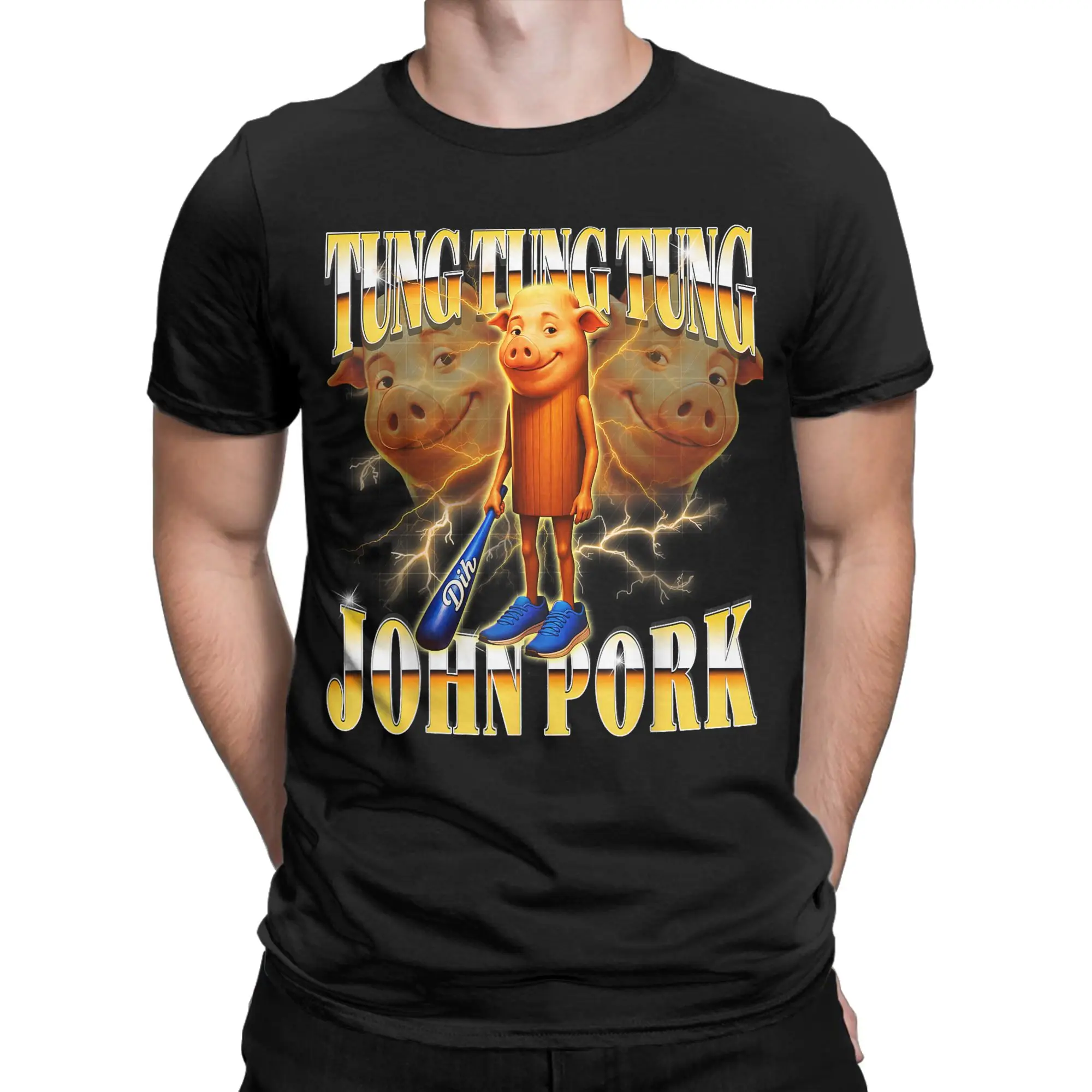 Tung Tung Tung John Pork is Calling T-Shirt for Men  Funny Cotton Tees O Neck Short Sleeve T Shirt Adult Tops