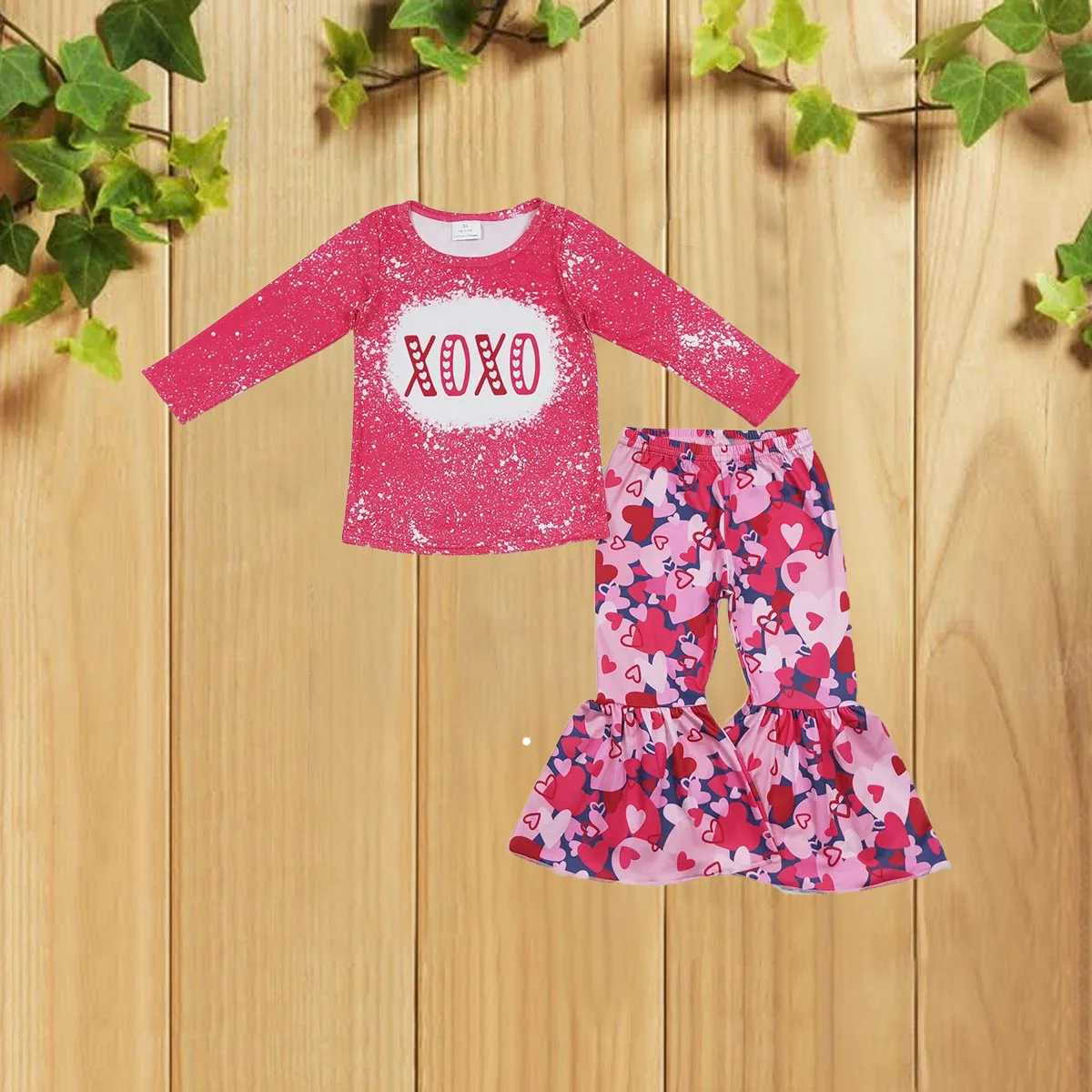 

11,4 Осенний комплект красных брюк Xoxo с длинными рукавами и сердечками для девочек, модная детская одежда