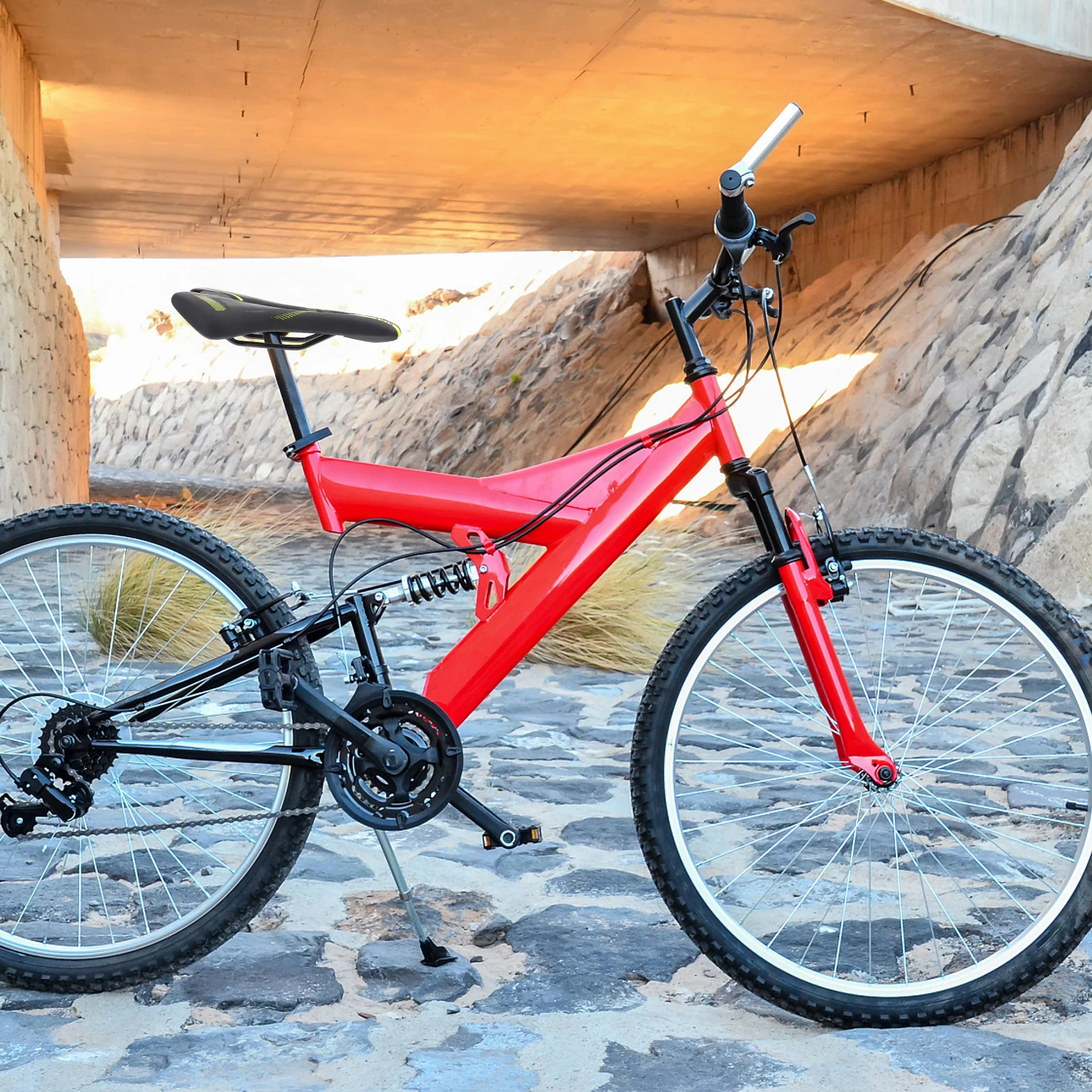 

Bike Saddle Yellow Ergonomic Mountain Bike Comfort Seat Scientific Groove Design Soft Shockproof Cushion Pad Saddle