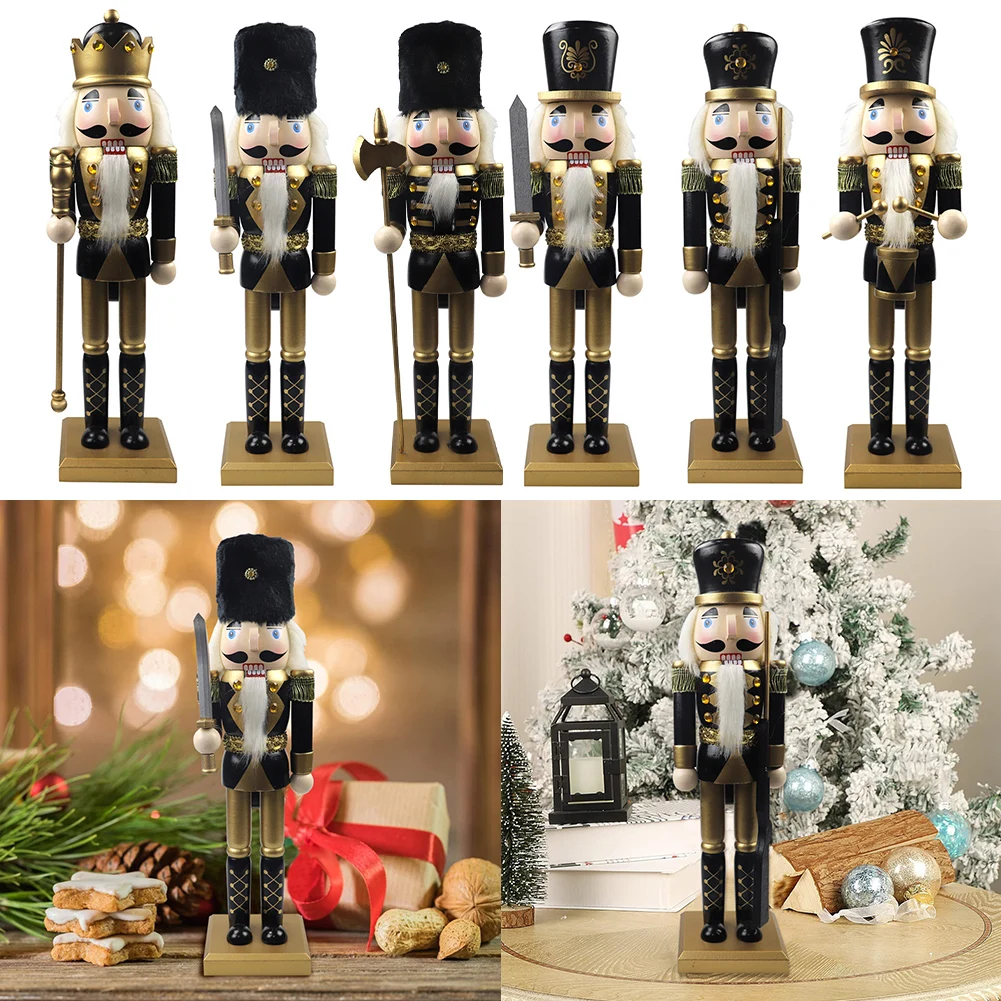 

Aesthetic Appeal of a Classic Wooden Nutcracker in Striking Black and Gold Colors Measuring at Size of 36 x 10 x 8 CM