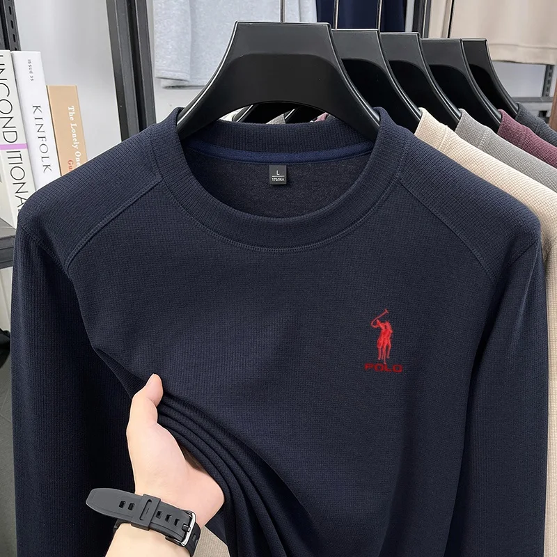 Autumn Classic Paul Original Brand Pony Embroidered Knitted Sweater Fashion Men's Velvet Warm Round Neck Comfortable T-shirt top