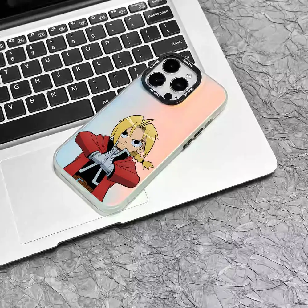 1pc Fullmetal Alchemist Phone Case Laser IMD Color Silver Shell For IPhone 17 16 15 14 13 12 11 Air Pro Max Plus
